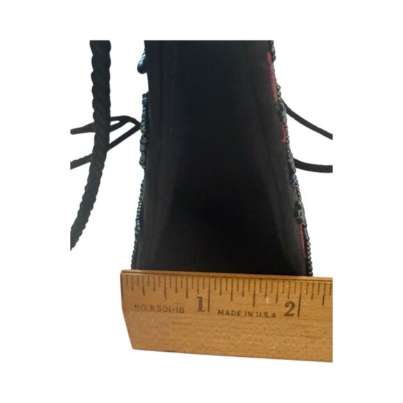 Vintage La Regale Handbag Beaded Embroidered Black Satin Shoulder Strap Handles - Picture 10 of 11